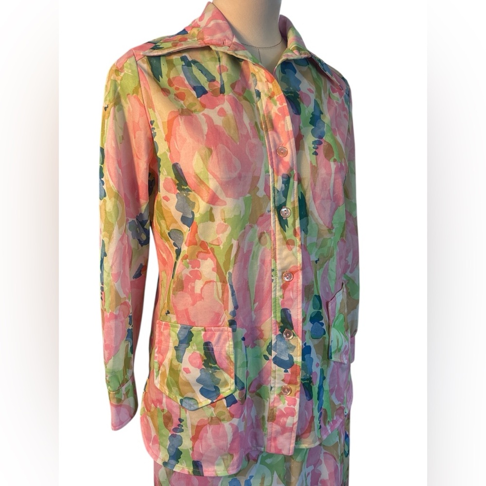 70’s Najla New York floral watercolor pantsuit - Picture 2 of 12
